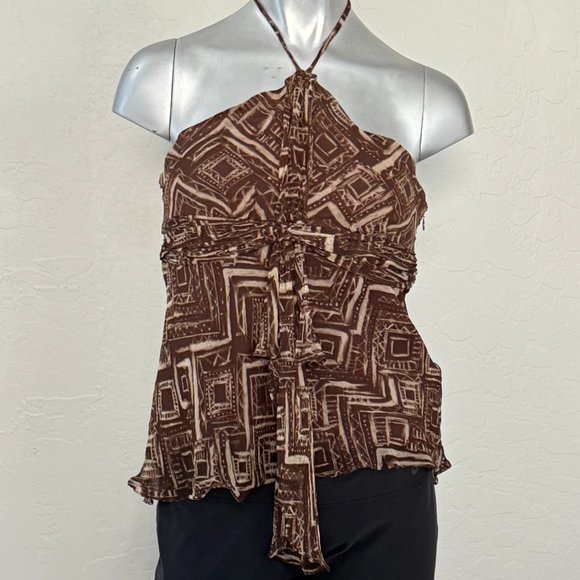 BCBG Brown Silk Halter Top - Picture 1 of 8